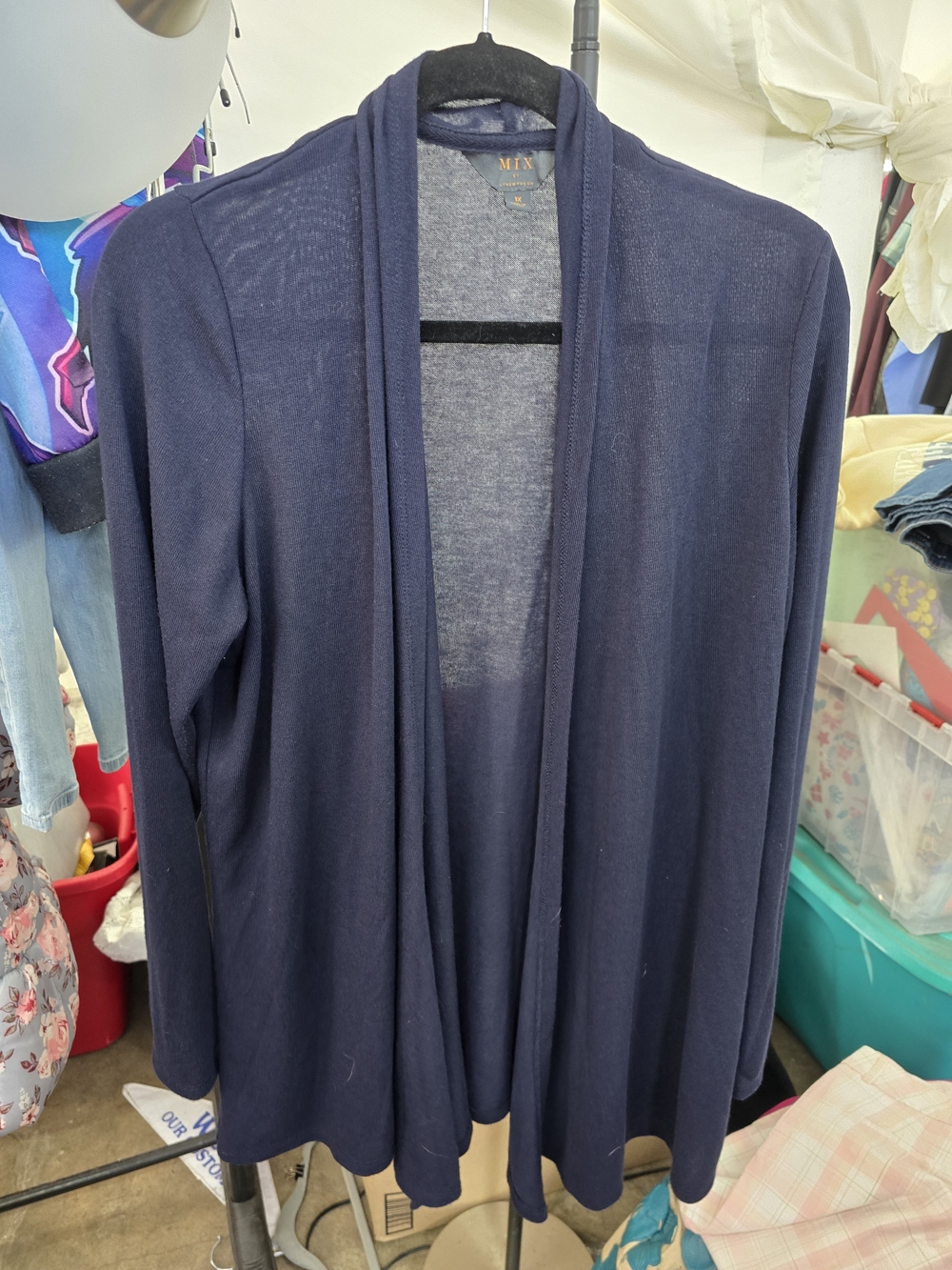 Mix Navy Blue Open-Front Lightweight Cardigan